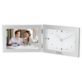 Aluminum Hinged Photo Frame & Clock (Holds 6"x4" Photo)